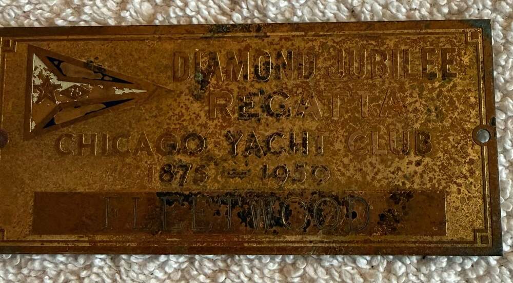 Vintage 1950 Chicago Yacht Club Diamond Jubilee Regatta Brass Trophy Plaque 'Fle